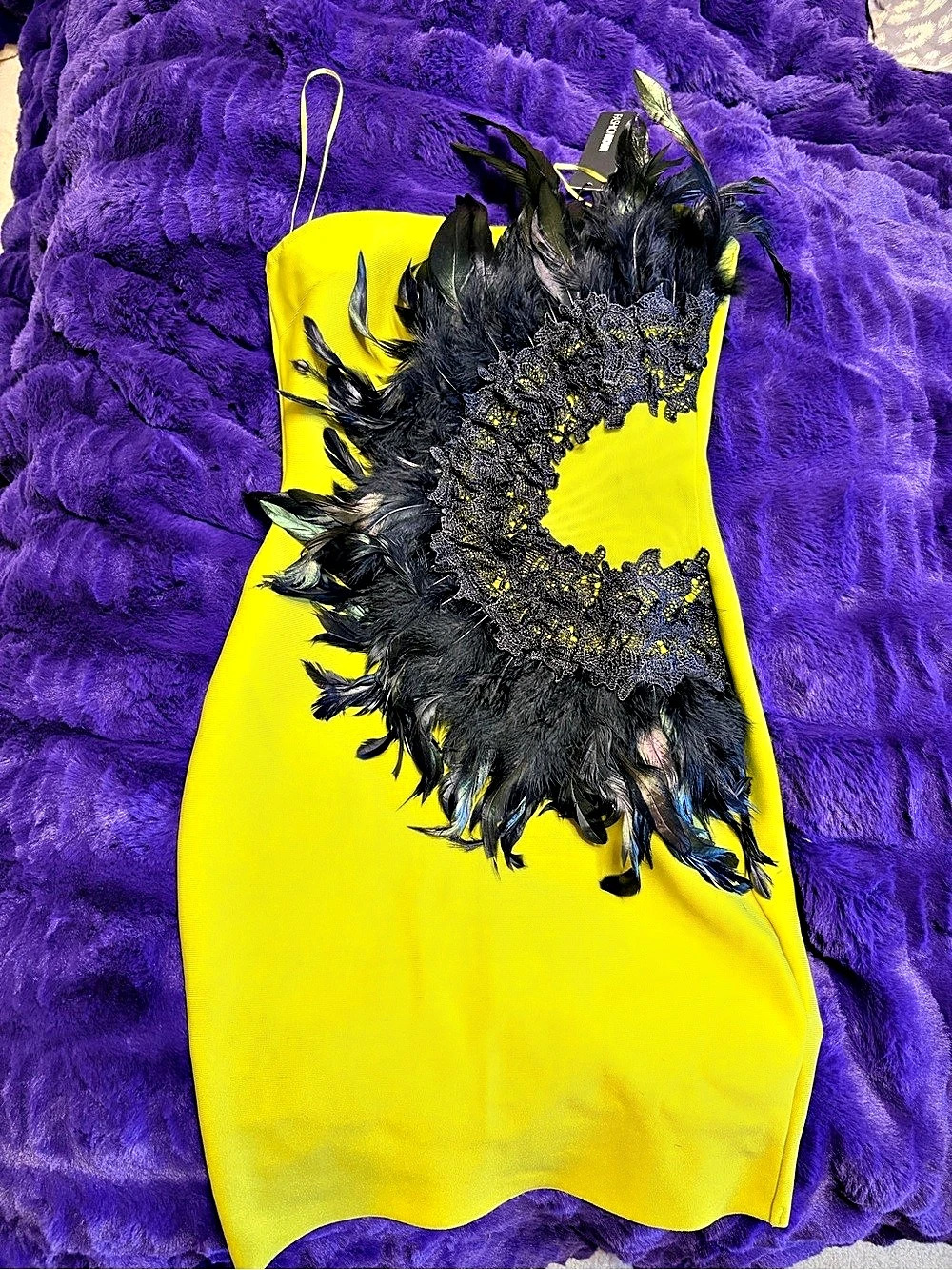 Fashion Nova Birds Of Prey Bandage Mini Dress Yellow & Black Small